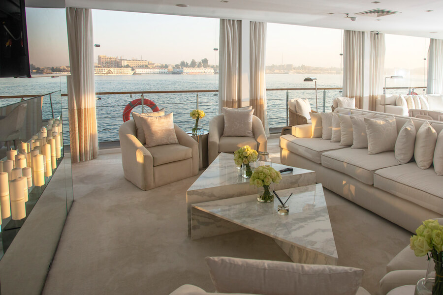 Lounge on Kazazian Berge superyacht Nile Cruise, Egypt