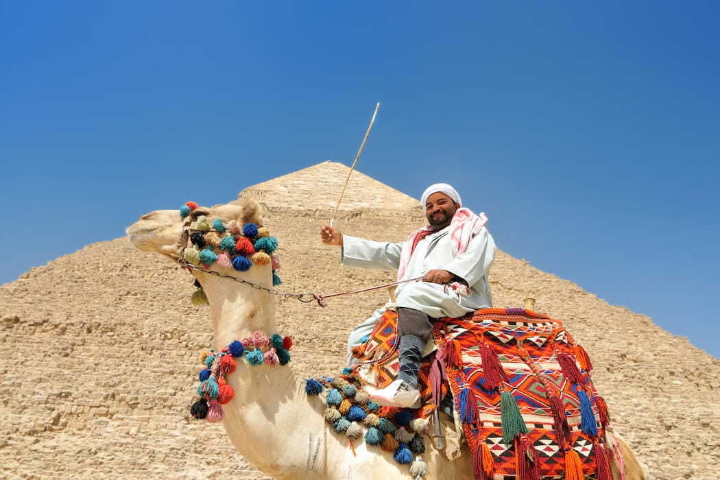Camel ride at the pyramids in Cairo on a family holiday to Egypt