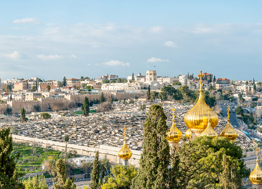 Jerusalem (Panoramic city view. Mount of Olives. Church of Mary Magdalene) Israel DT 53631491