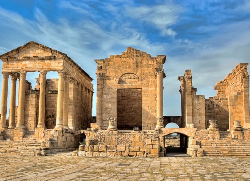 Sbeitla (Sufetula Roman ruins. Capitoline temples. Forum) Tunisia DT 21716773