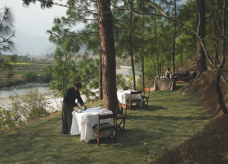 Amankora Punakha Lodge Bhutan (Dining experience Riverside BBQ lunch)