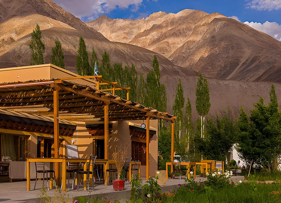 Nubra Eco Lodge in the Nubra Valley, Ladakh India (Dining terrace) 1-2