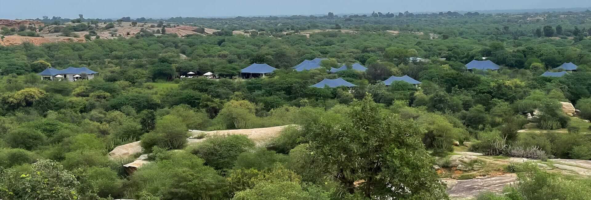 Sujan Jawai Rural Rajasthan India (Aerial view of the tents at Sujan Jawai)