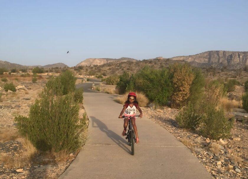 Divya cycling at Alila Jabal Akhdar, Oman