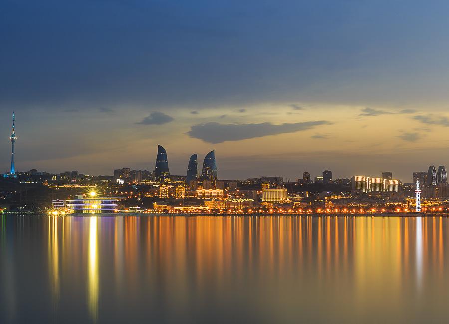 Baku (Caspian Sea panorama. Flame Towers) Azerbaijan DT 55095559